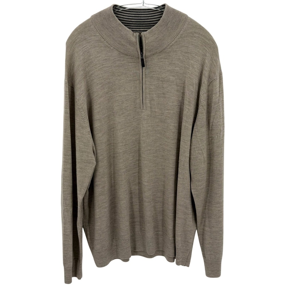 Untuckit Sweater Mens 3XL Tan Belguardo 1/4 Zip 100% Merino Wool Neutral Layers
